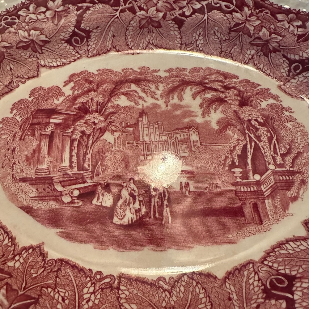 VINTAGE MASON’S RED VISTA RUFFLE EDGE OVAL VEGETABLE SERVING PLATE/BOWL 11.25” - Picture 2 of 5